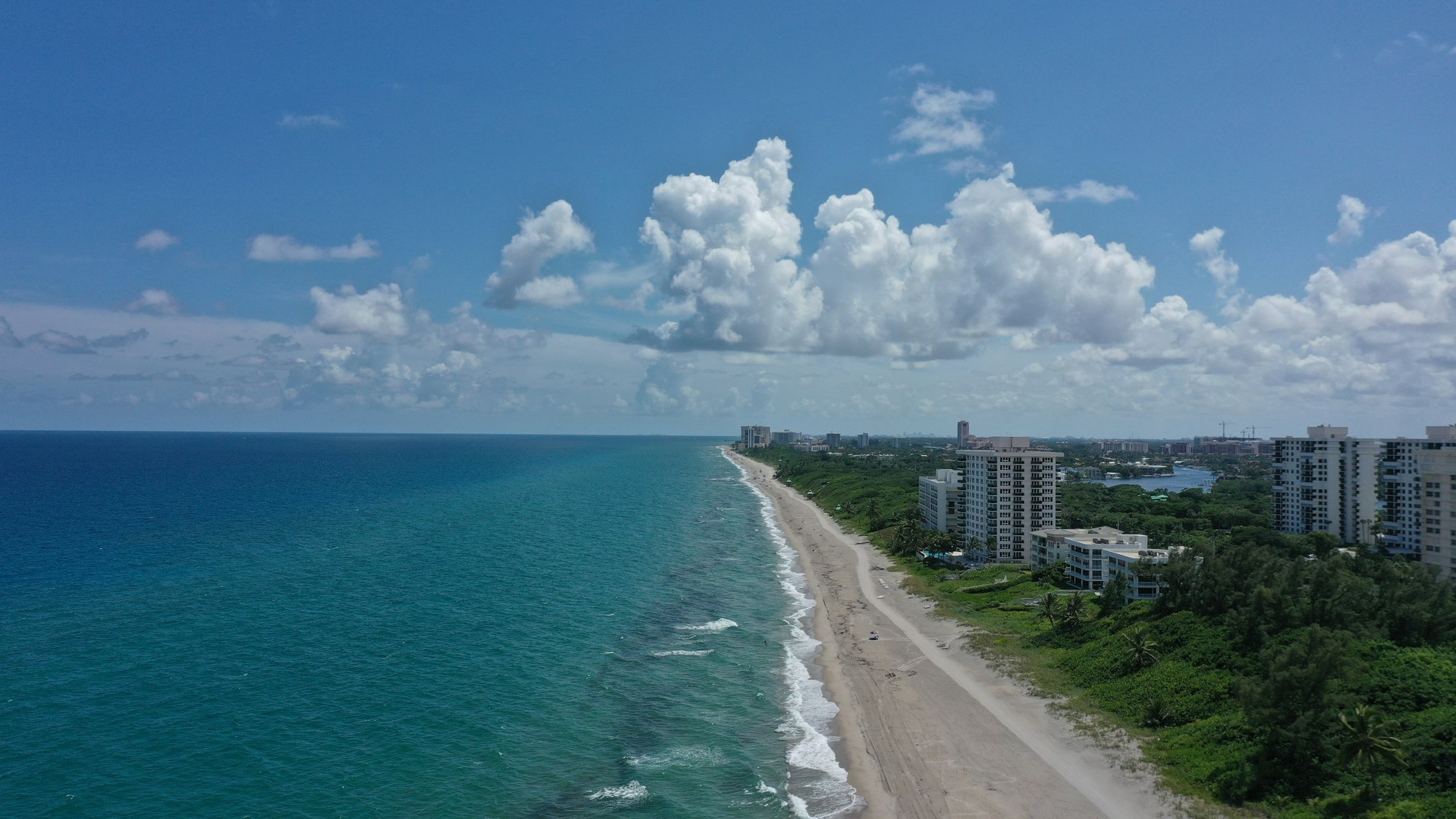 Aerial view of the Atlantic coastline, beach and residences at Boca Raton
